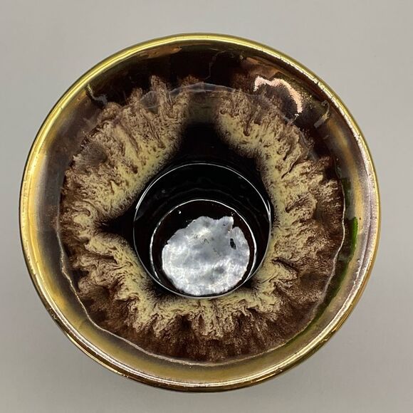 Vintage MCM Jasba Keramik German Pottery Drip Glaze Gold Rim Ceramic Vase 1960s - Picture 5 of 7